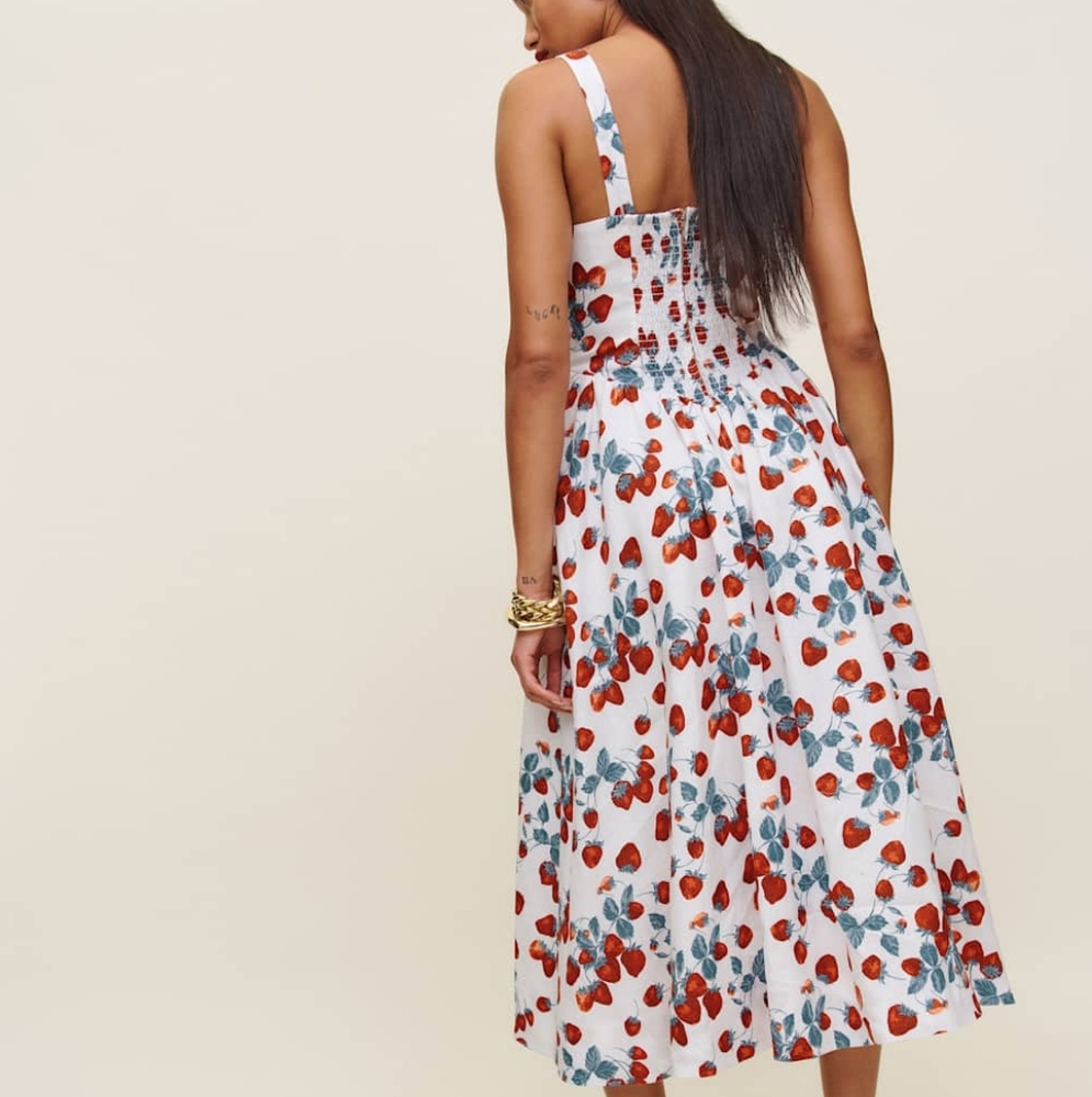 Reformation Balia Linen Dress In Strawberry Jam - Picture 3 of 15